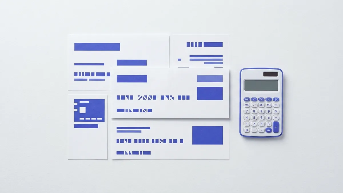 Parts of a bank identifier code Payment papers and calculator representing the parts of a bank identifier code