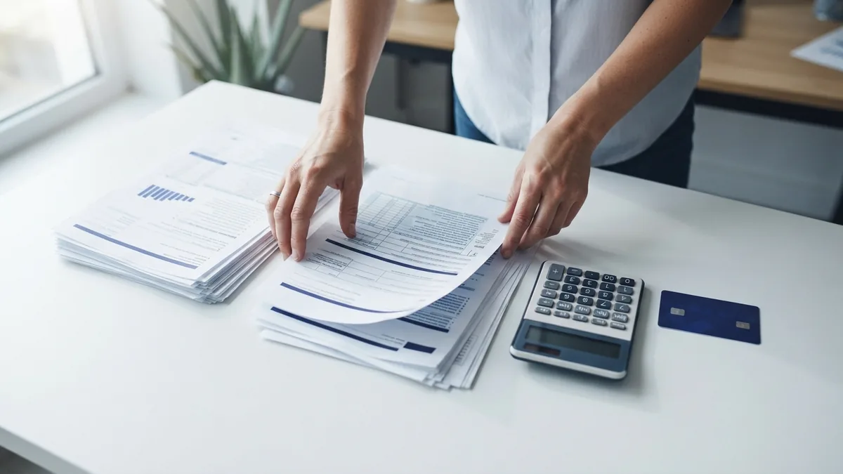 Tax papers and calculator arranged for setting up a monthly payment plan