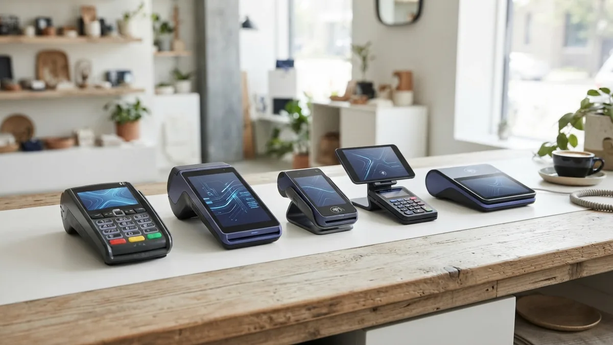 Different payment terminals illustrating PCI duties for shops and other businesses