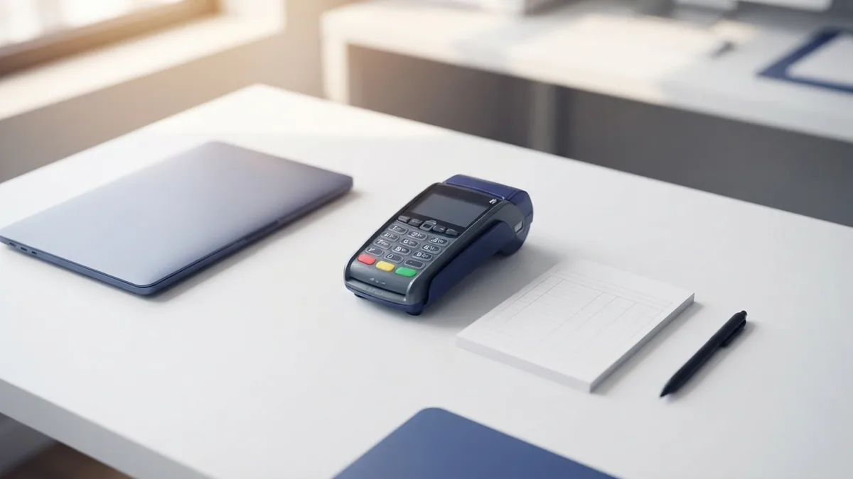 Payment terminal and review materials arranged for a PCI compliance assessment