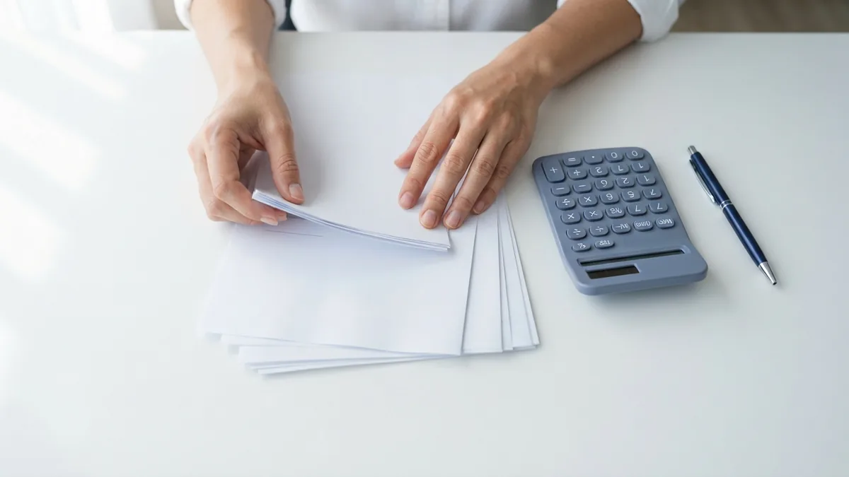Invoices and a calculator represent the cost savings and routine use of ACH payments