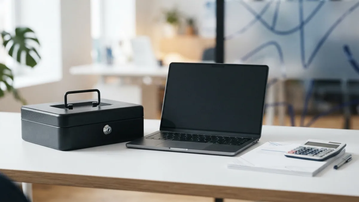 Office tools arranged to represent safe ACH payment setup for a business