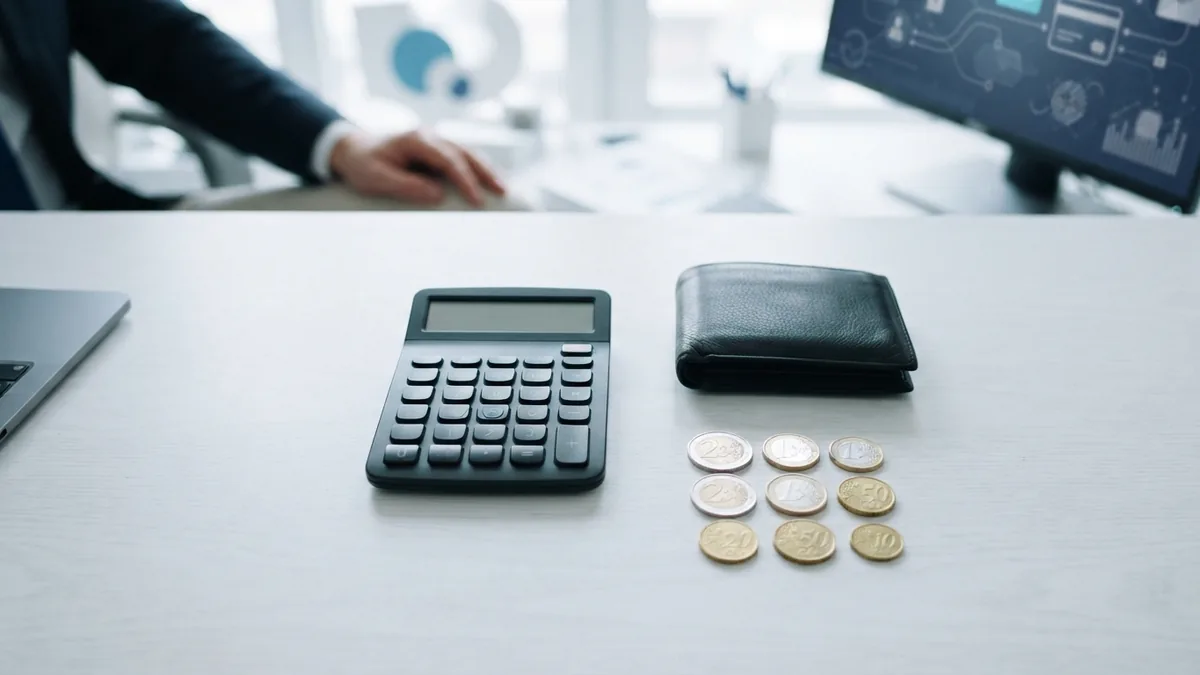 Calculator and coins arranged to represent bank transfer limits and payment checks