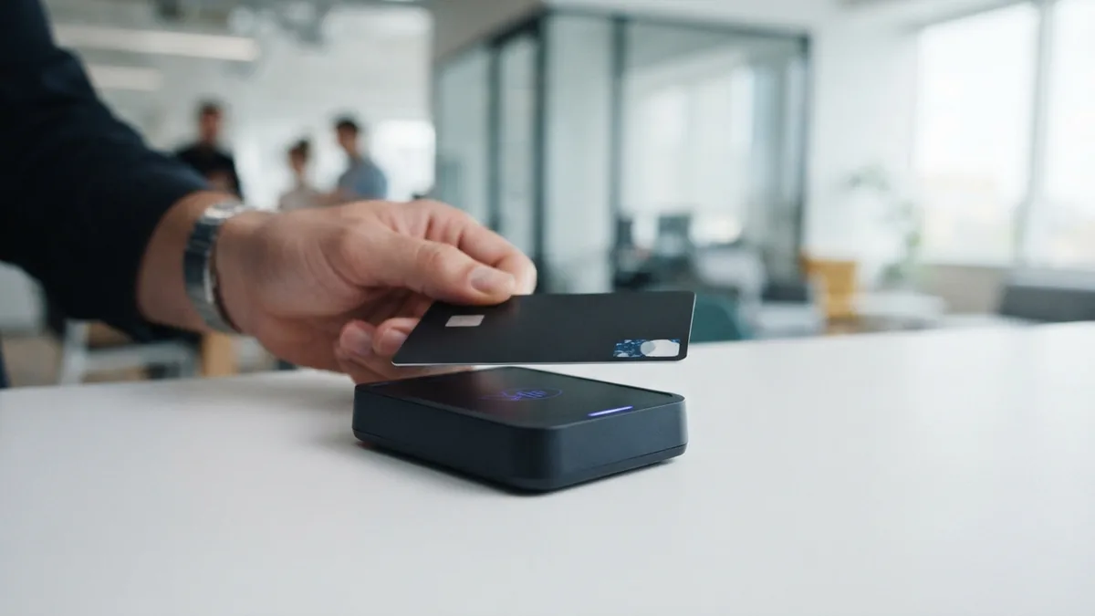 How a contactless payment tap works Contactless card held near a terminal during a tap payment process